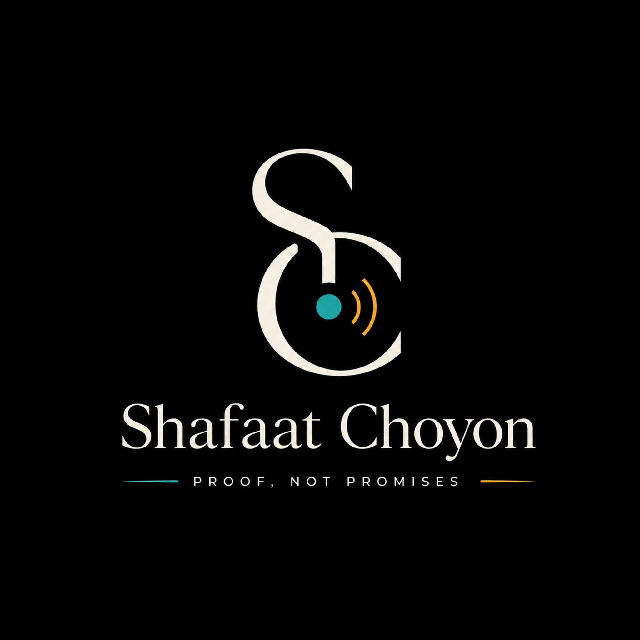 Shafaat Choyon — the SC signal logo, 'proof, not promises'